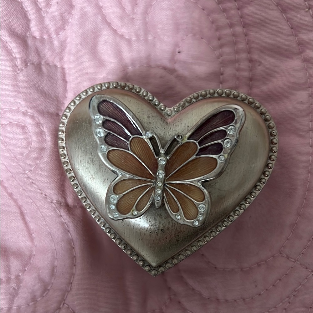 Things Remembered Silver Heart Jewelry Box with Butterfly Design